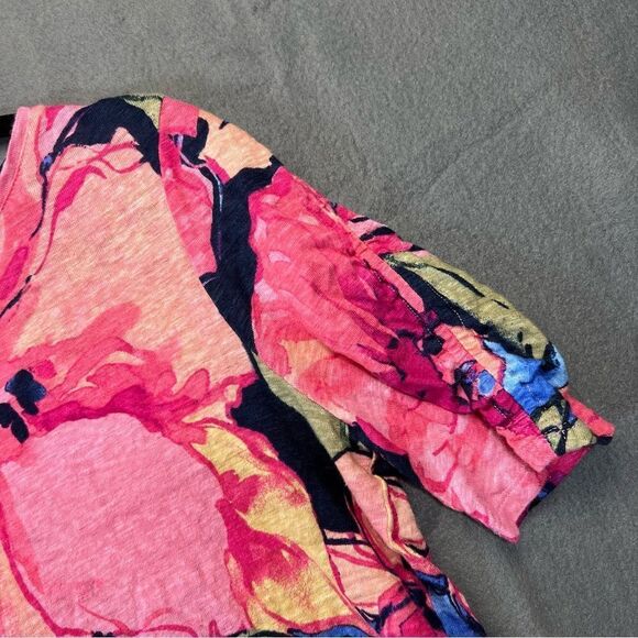 Chicos medium Linen Floral Ruched Sleeve Tee - Picture 14 of 16